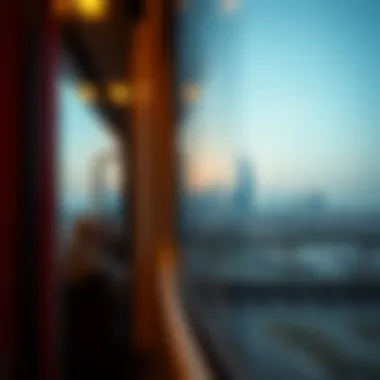 A scenic view showcasing the skyline of Dubai from a train window