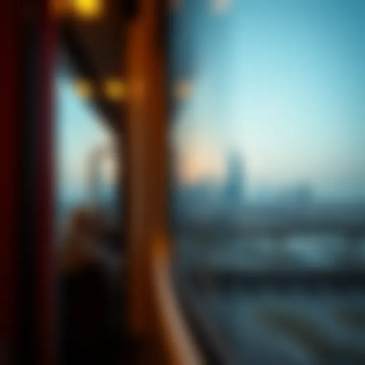 A scenic view showcasing the skyline of Dubai from a train window