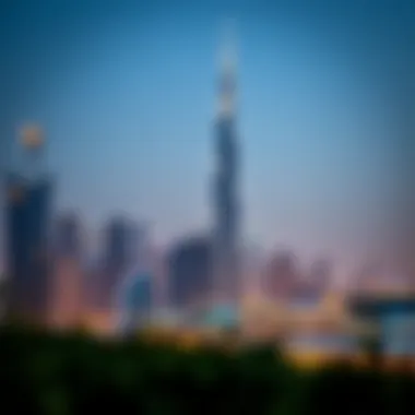 Dubai Skyline with Al Mansour Tower A panoramic view of Dubai's skyline featuring Al Mansour Tower