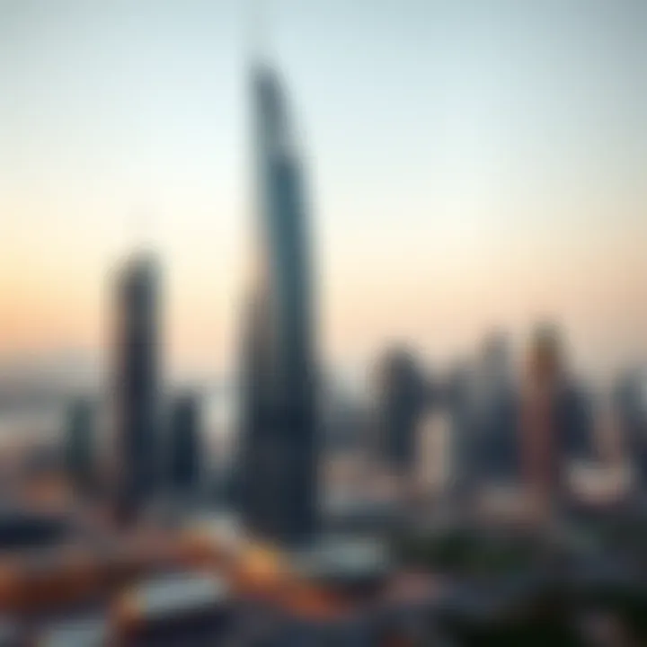Boulevard Tower Amidst Dubai's Iconic Skyline Panoramic view of Dubai skyline including Boulevard Tower