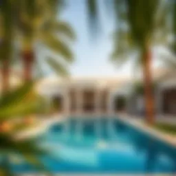 Luxurious villa with private pool surrounded by palm trees