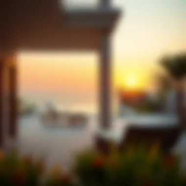 Serene Sunset Villa Experience Stunning sunset view from a villa terrace with pool