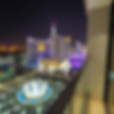 Scenic view of Expo City Dubai at night from hotel balcony