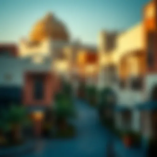 Stunning Architecture of Al Badaa Satwa A panoramic view of Al Badaa Satwa showcasing its unique architecture and vibrant streets