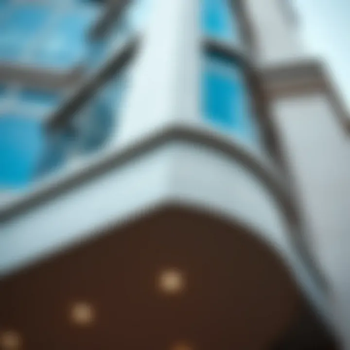 Close-up of Al Batha Tower's structural elements emphasizing its unique style