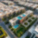 Aerial view of Al Warsan 3 showcasing its modern architecture and green spaces