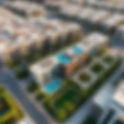 Aerial view of Al Warsan 3 showcasing its modern architecture and green spaces
