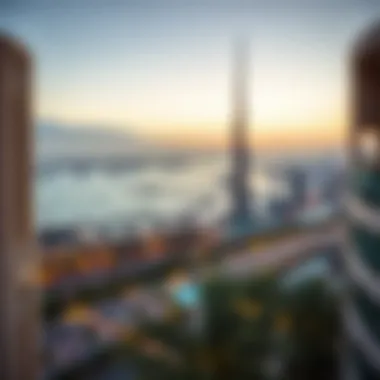 Panoramic view from the Amalfi project overlooking the Dubai skyline and waterfront