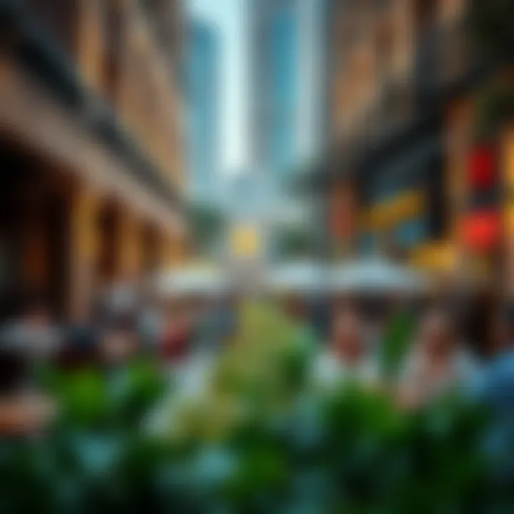 Outdoor Dining Experience in Bay Square Vibrant outdoor dining area filled with patrons enjoying their meals in Bay Square