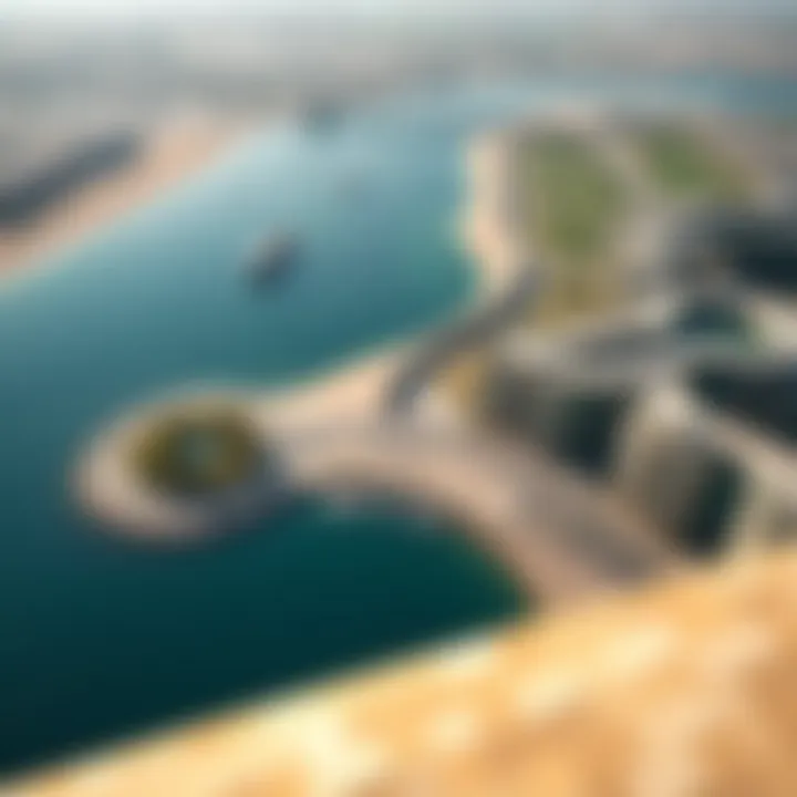 An aerial view of Creek Beach highlighting its proximity to urban developments and green spaces.