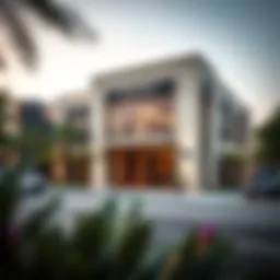 Exterior view of the Damac Sales Office with landscaped surroundings