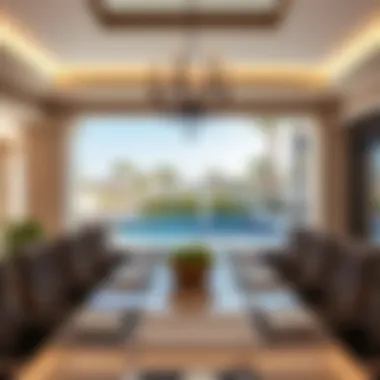 Outdoor Dining with Pool View Elegant outdoor dining area overlooking a sparkling private pool