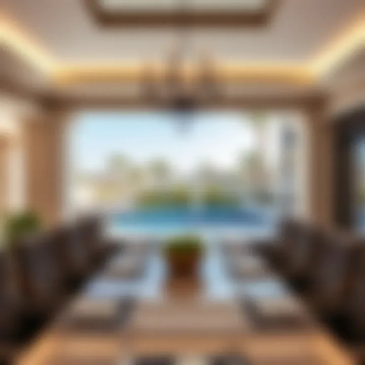 Outdoor Dining with Pool View Elegant outdoor dining area overlooking a sparkling private pool