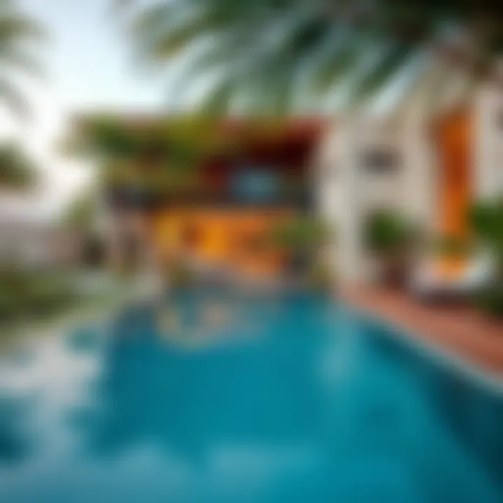 Private Villa Pool with Lush Surroundings Luxurious swimming pool surrounded by lush greenery in a private villa