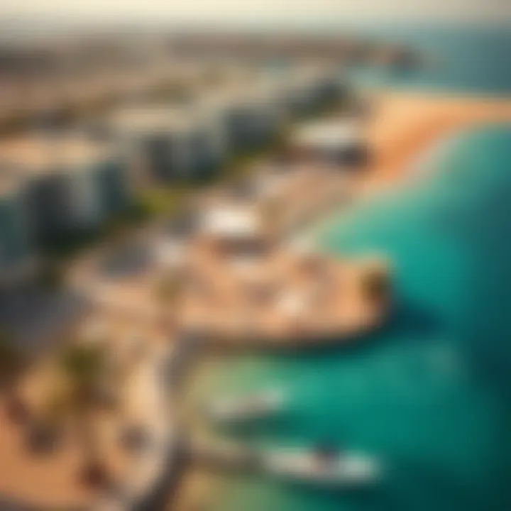 Aerial View of Vibrant Beach Lifestyle at شاطئ جي بي ار An aerial perspective showcasing the vibrant beach lifestyle and recreational activities at شاطئ جي بي ار