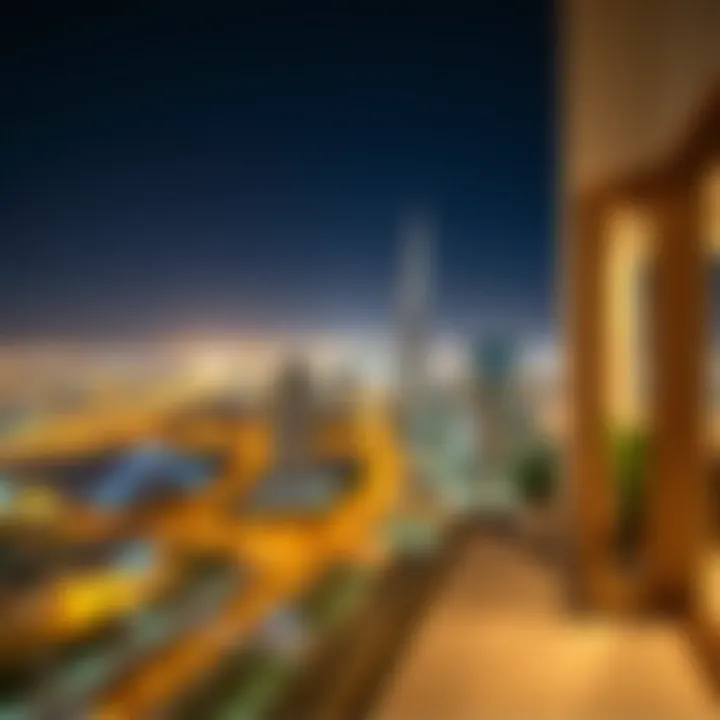 Panoramic Balcony View from Merano Tower Panoramic view from a balcony in Merano Tower capturing Dubai's skyline