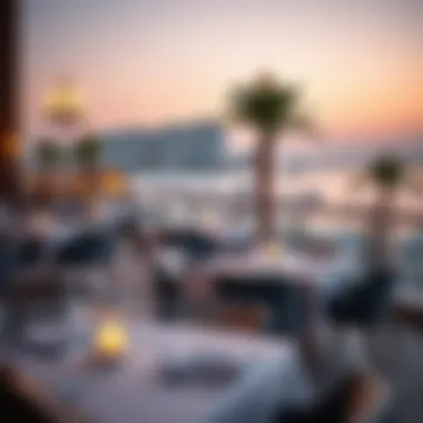 Luxurious dining setting overlooking the beachfront at Palm Jumeirah