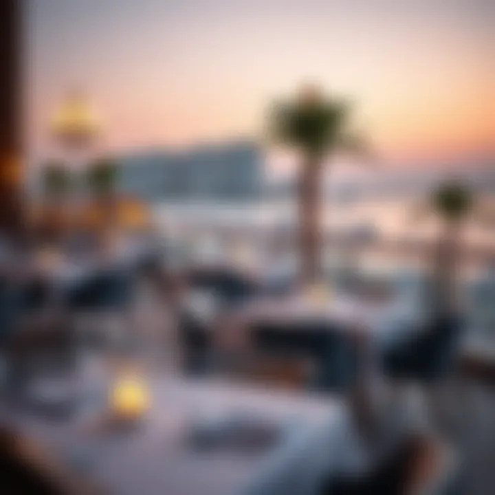 Luxurious dining setting overlooking the beachfront at Palm Jumeirah