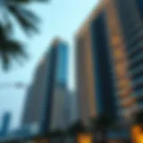 A modern high-rise building in Dubai's skyline