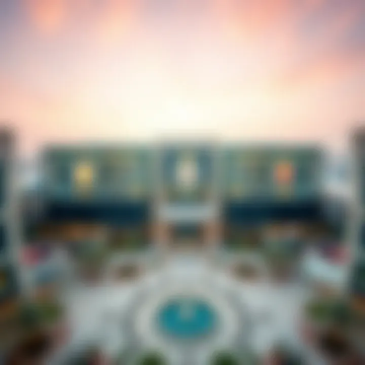 Aerial view of Al Manara Center showcasing its modern architecture