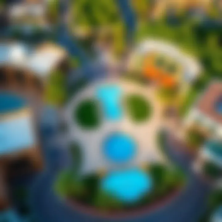 Aerial view of Town Square Dubai Park showcasing lush greenery and recreational areas.