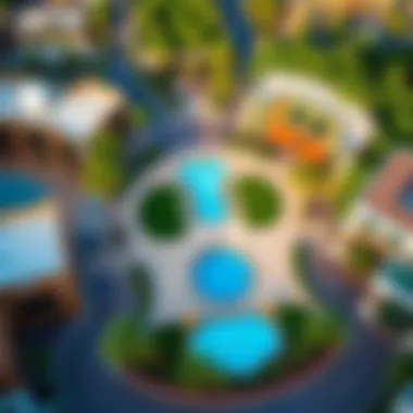 Aerial View of Town Square Dubai Park Aerial view of Town Square Dubai Park showcasing lush greenery and recreational areas.