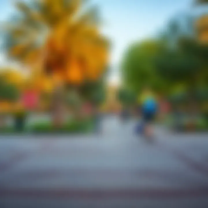 Walking paths lined with trees in Town Square Dubai Park promoting outdoor activities.