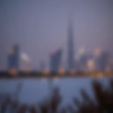 Dubai's Skyline: A Winter Evening Glow A tranquil scene of a winter evening in Dubai, highlighting the city's skyline.