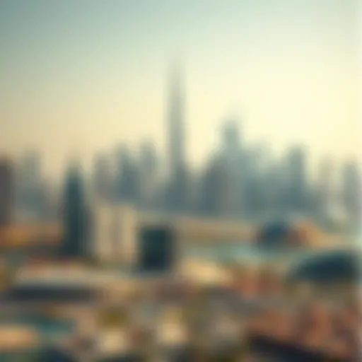 A panoramic view of Dubai's skyline featuring iconic skyscrapers