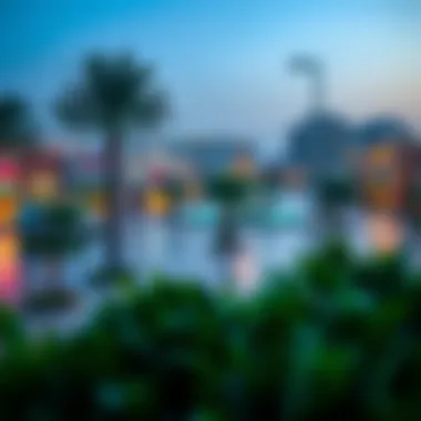 A vibrant scene of local amenities including parks and shopping centers