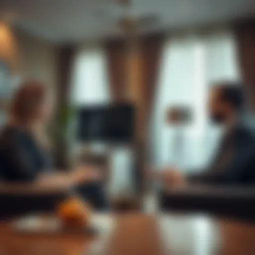 A calm negotiation scene between a landlord and tenant