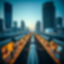 Aerial view of a bustling Dubai metro station