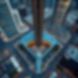 Bird's-eye view of Burj Khalifa and surrounding area showcasing parking options