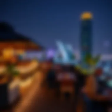 Trendy Rooftop Bar at Night Trendy rooftop bar with vibrant atmosphere during the night
