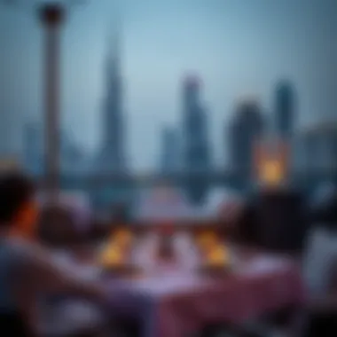 Elegant Rooftop Dining Setup Elegant dining setup at a rooftop venue overlooking the city