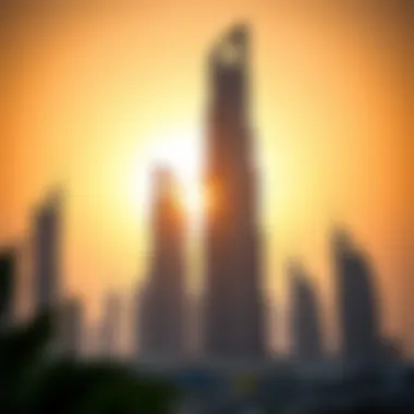 Tallest Building at Sunset A stunning view of the tallest building in Dubai against a sunset backdrop