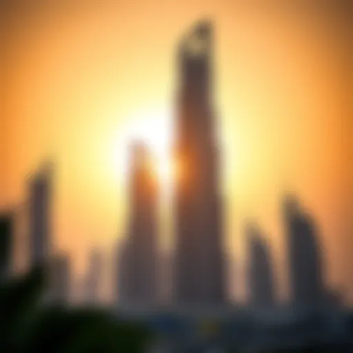 Tallest Building at Sunset A stunning view of the tallest building in Dubai against a sunset backdrop