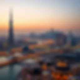 A panoramic view of Dubai's skyline highlighting iconic landmarks